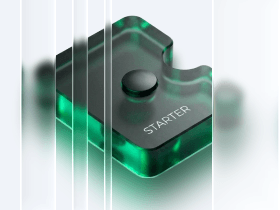 Зеленая прозрачная кнопка с надписью «STARTER» и выступающей круглой частью поверх.